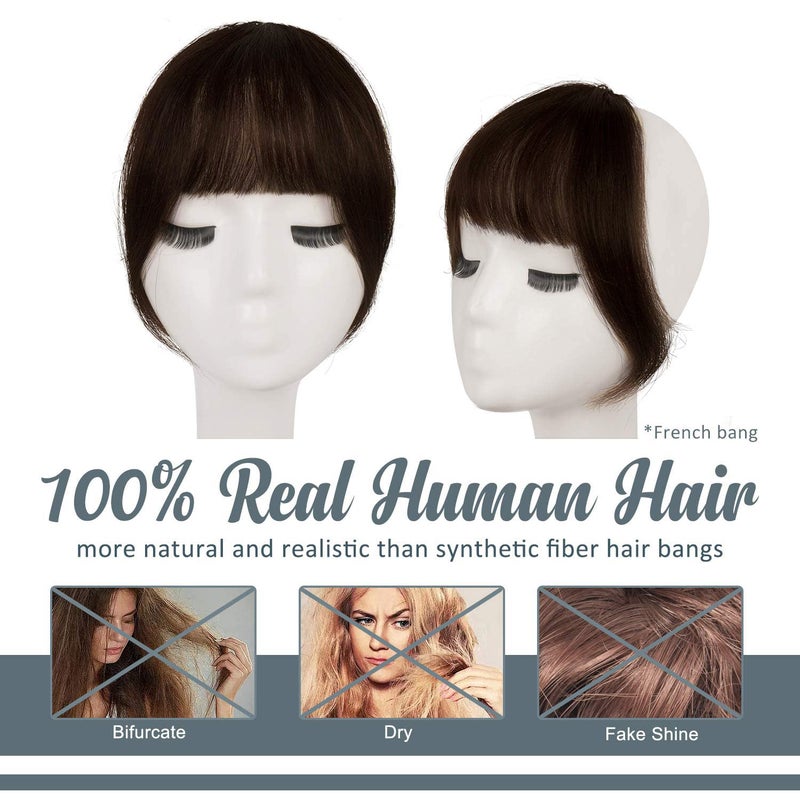 BARSDAR Human Hair Clip in Bangs - Real Human Hair Clip in Bangs for Women - Brown French Bangs Hairpieces Fringe with Temples Real Hair Bangs Extensions - Dark Auburn Brown - Image 2